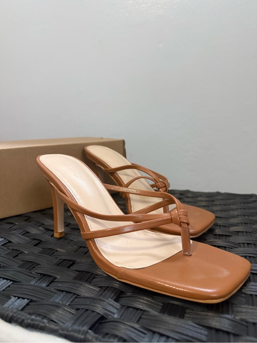 Amazon Women's Brown Strappy Square-Toe Heeled Sandals